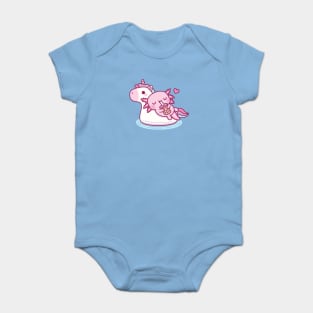 Cute Axolotl Chilling On Unicorn Pool Float Drinking Bubble Tea Baby Bodysuit